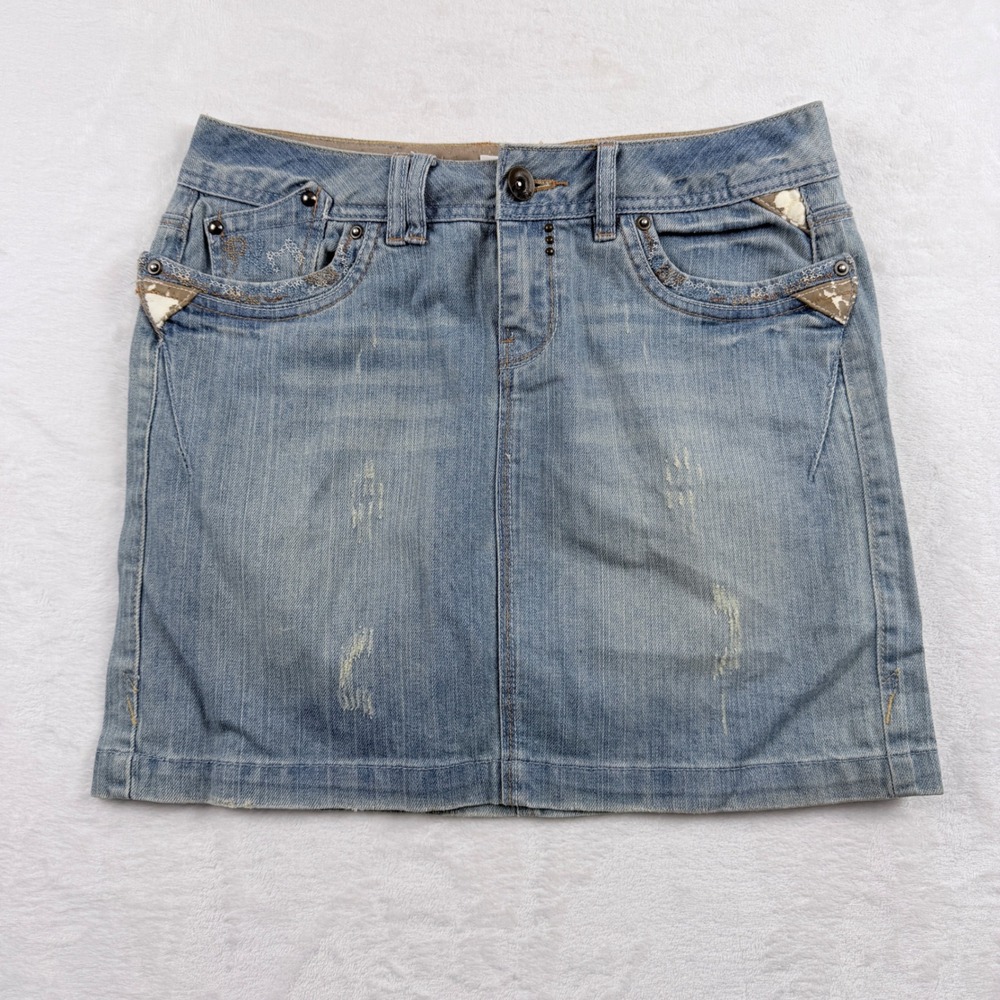 Promod Denim‎ Mini Skirt Distressed Light Wash Size Unknown